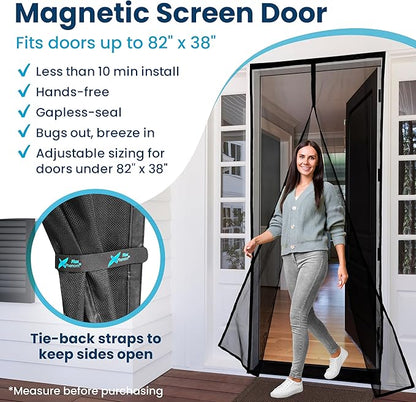 Flux Phenom Magnetic Screen Door - Bugs Out, Breeze in - 9min Install Auto-Sealing Heavy Duty Double Stitched Mesh, 52 Magnets, Hands Free Sliding & Patio Doors Net, Pet & Kid Friendly, 38 x 82 Inch