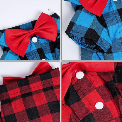 Tongcloud 3 Pack Plaid Puppy Cat Shirt - Cute Dog & Cat Shirts for Extra Large Dogs & Cats - Birthday Party & Holiday Photo