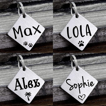 Ultra Joys Dog ID Tag, Custom Dog Tag Personalized Cat Tag, Pet ID Tag, Brushed Stainless Steel Diamond Dog Tag Silver Large