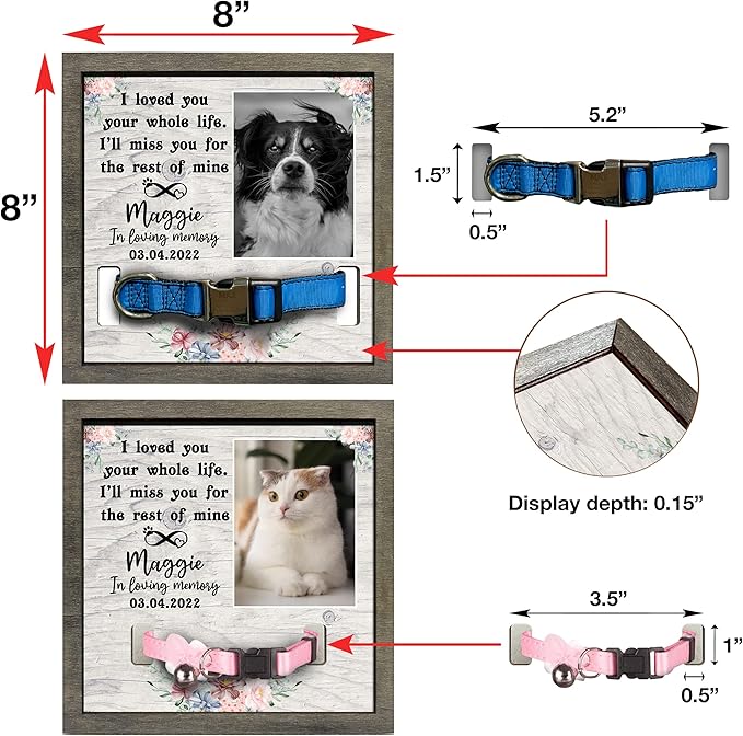 Customized Pet Keepsake Frame Dead Pet Xmas Memorial Dog Remembrance Frame with Pictures and Sentimental Quotes for Cats Dogs Lovers on Christmas Plaque Birthday Gifts for Friends Family Decor