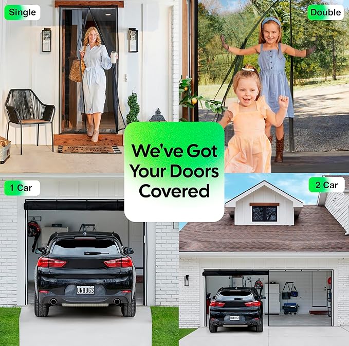 UnBugs Magnetic Screen Door - Fits Doors up to 36 x 82 Inches MAX - Pet & Kid Friendly, Self-Closing - Hands Free Magnet Closure Keeps Bugs Out & Breeze in