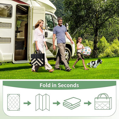 GENIMO 5x8 Outdoor Rug Waterproof, Reversible Mats, Area Rug, Plastic Outside Carpet, Geometric Rv Mat for Patio Camping Rv Picnic Backyard Deck Balcony Porch Beach Trailer (Black & Beige)