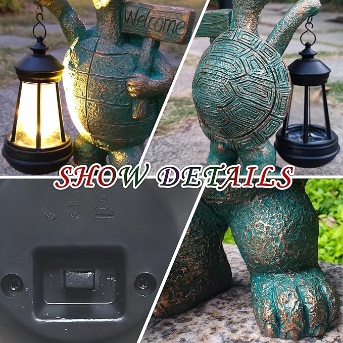 Turtle Garden Statue Outdoor Décor with Solar Lights Lantern,Turtle Solar Light Figurines Outside Decorations for Yard，Lawn ,Patio, Balcony, Unique Housewarming Gifts