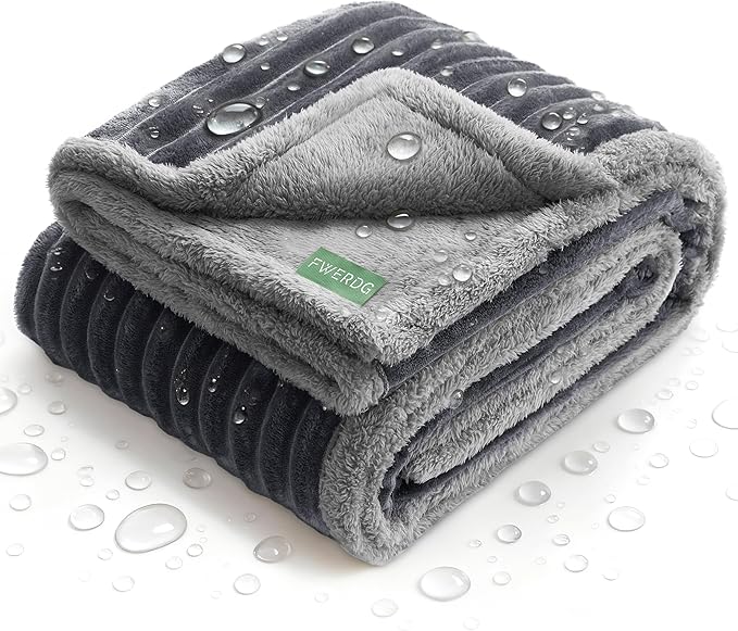 Waterproof Dog Blanket for Couch - Washable Medium Pet Blanket for Furniture Protector, Cozy Fleece Calming Dog Crate Blankets for Indoors & Outdoors, Dark Grey, 40"x50"