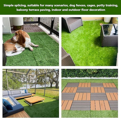 XLX TURF Interlocking Fake Grass Tiles for Dogs Potty - Pets Friendly Artificial Grass for Dog Kennel Outdoor Patio Balcony & Home Decor, 12"x12" 9 Pack