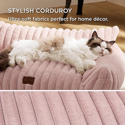 Bedsure ComfyFleece™ Cute Cat Couch for Pets - As Seen on TV on Good Day New York, Small Medium Dog Bed, Supportive Couch Bed for Small Dogs, 30 Inch, Blush Pink