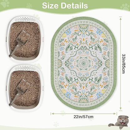 Bienbee Cat Litter Mat, 33" x 22" Large Size Litter Box Mat Rug with Non-Slip Bottom,Urine and Water Proof, Easy to Clean Cat Supplies Essentials for Indoor Kitty Kitten Floor,Bean-Green L