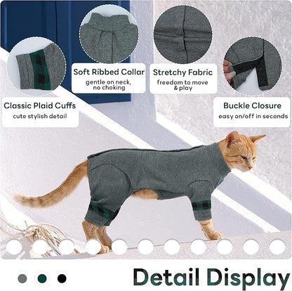 PUMYPOREITY Comfy Cat Pajamas, Versatile Cat Shirt for All-Day Wear, Soft Stretchy Sweater with Back Snap for Easy Wear, Breathable Recovery Suit for Surgery Recovery, XL, Grey