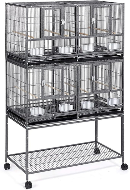 Yaheetech Stackable Divided Breeder Breeding Parakeet Bird Cage for Canaries Cockatiels Lovebirds Finches Budgies Small Parrots with Detachable Rolling Stand, Black