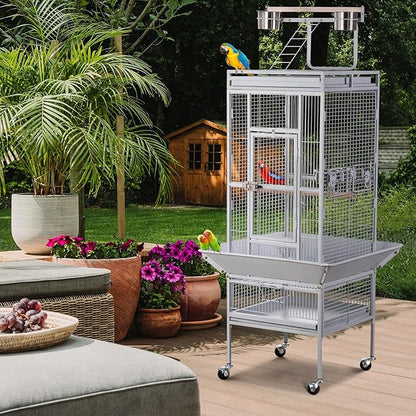 Nova Microdermabrasion 61 Inches Large Bird Cage Play Top Parrot Cockatiel Parakeet Chinchilla Macaw Cockatoo Cage W/Stand Perch Pet Supplies, White