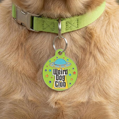 Bad Tags Personalized Dog and Cat ID Tags in 25+ Designs and 2 Sizes - 5 Lines of Custom Engraved Text - Funny Cute Personalized Pet Tags (Weird Dog Club, Small (1 inch))