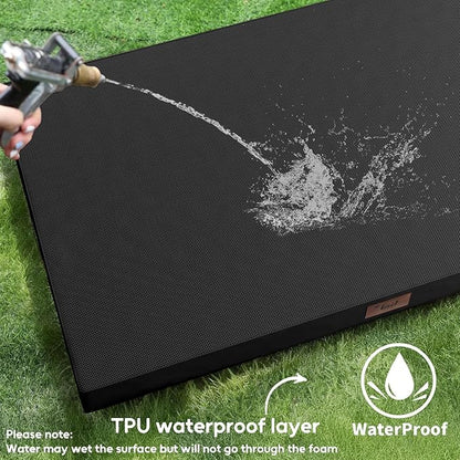 Outdoor Orthopedic Dog Bed, Waterproof Dog Bed for Large Dogs 36x27 Inch, Egg Crate Foam Pet Mat with Washable Removable Oxford Cooling Cover, Black