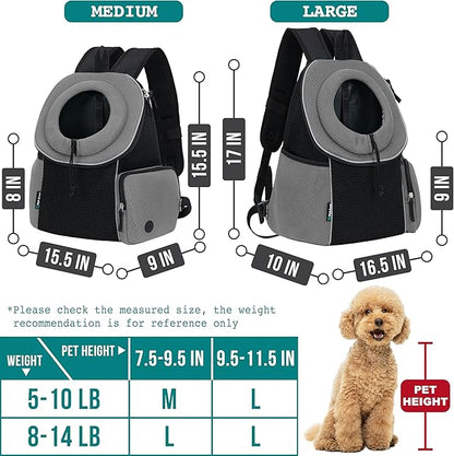 PetAmi Front Carrier Backpack for Dogs and Cats - Ventilated Adjustable Pet Chest Carrier for Hiking, Camping, Travel - Small to Medium Pets Up to 10 lbs - Grey
