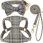 Beirui Cute Extra Small Dog Harness Collar and Leash Set with Bowtie, Soft Adjustable Plaid Puppy Harness for Small Sized Dogs Cats Walks Parties and Photoshoots(Gray,XS:Chest 13-18")