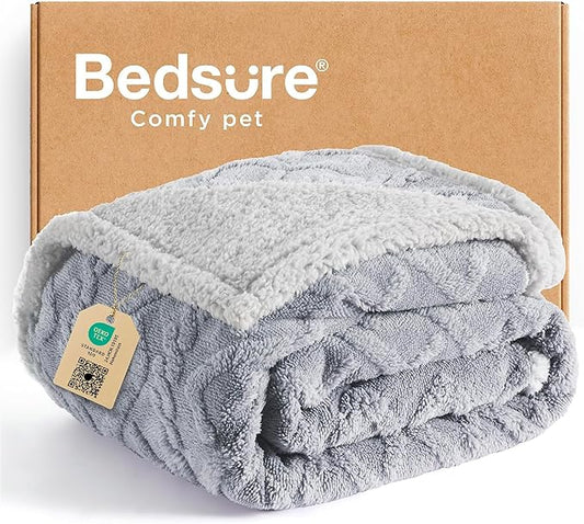 Bedsure Waterproof Dog Blankets for Large Dogs - Pet Blanket for Couch Protector Washable, Premium Jacquard Coral Fleece Cat Throw Blanket, Soft Plush Reversible Furniture Protection, 50"x60", Grey