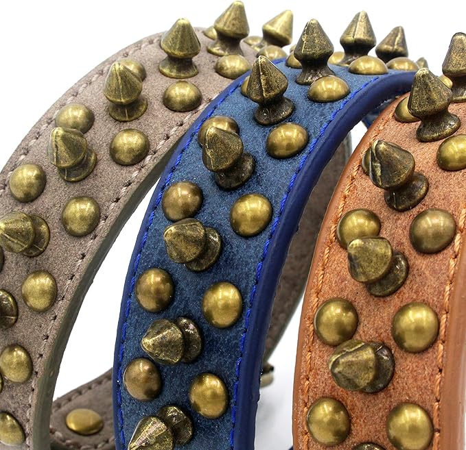 Spiked Dog Collar Soft Pu Leather Mushrooms Rivet Spike Studded Puppy Adjustable Pet Collars for Small Breeds (S, Grey1)