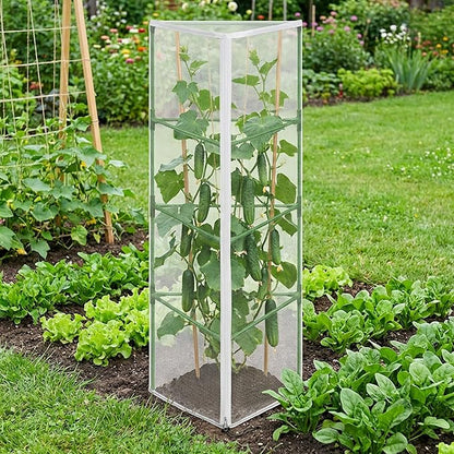 2 Pcs Garden Bird Netting for Triangle Plant Cage, 59" x 20" x 20" Tomato Cage Garden Net Cover with Zipper, Tomato Trellis Insect Bird Barrier Protection Mesh for Vertical Climbing Plant Vegetable