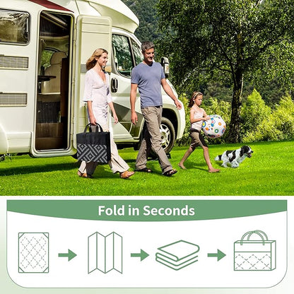 GENIMO Outdoor Rug for Patio Clearance,9'x18' Waterproof Mat,Reversible Plastic Camping Rugs,Rv,Porch,Deck,Camper,Balcony,Backyard,Black & Gray