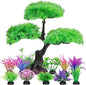 Ameliade Aquarium Artificial Plastic Plants Decoration, Aquarium Tree Decor Set, Goldfish Betta Fish Tank Decorations Hides Accessories (Green)