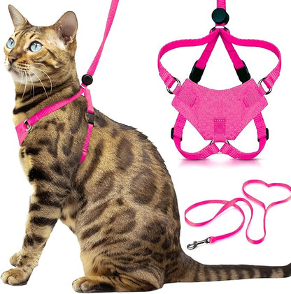 Houdini™ Escape Proof Kitten Harness and Leash Set by OutdoorBengal – Extra Small – Comfy, Adjustable and Lightweight - Houdini Cat Harness Escape Proof for Small Cats + Cat Leash 6ft (Pink, XS)