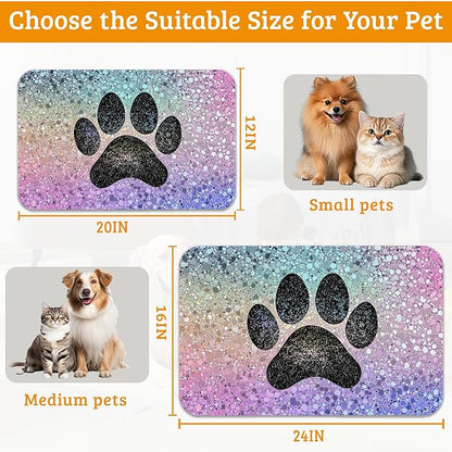 Pet Feeding Mat,Dog Paw Absorbent Dog Cat Food Mat Dog Mat with Rubber Backing,Non-Slip Water Bowl Placemat,Pet Supplies 16" x 24"