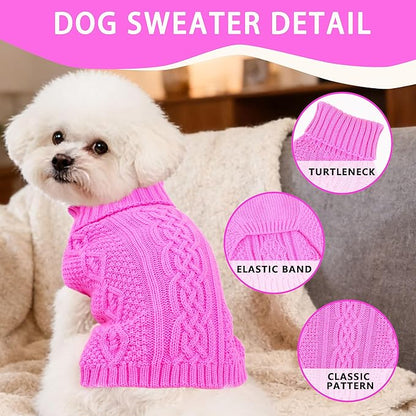 Dog Sweaters Small Dog Clothes Winter Turtleneck Puppy Sweater Warm Pet Cat Sweater Doggy Pullover Outfit with Twisted Design XS~XL(Pink, Large)