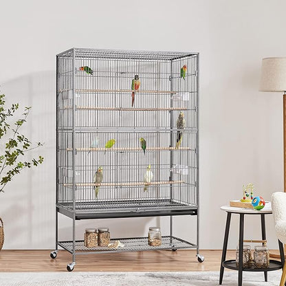 Topeakmart X-Large Parrot Cage Bird Cage with Rolling Stand for Medium Birds Cockatiels Quaker Green Cheek Sun Conure African Grey, 60.5inch