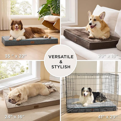 Bedsure Memory Foam Dog Bed Medium Size Dogs- Orthopedic Pet Beds for Crate with Removable Washable Cover and Nonskid Bottom - Plush Flannel Fleece Top Pet Mat, Khaki