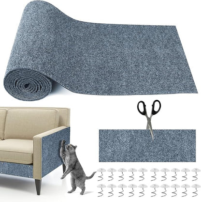 Cat Scratching Mat, 118" x 15.8" Self-Adhesive Trimmable Cat Scratching Carpet Mat with 20 Screws, DIY Cat Scratchers Furniture Protector for Indoor Cats, Couch, Wall and Cat Tree Shelves