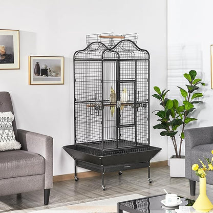 Yaheetech 63'' Bird Cage with Stand Wrought Iron Rolling Open Play Top Large Bird Cage for Mini Macaw African Grey Amazon Parrot