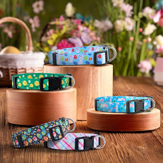Native Pup Easter Dog Collar, Cute Spring Gift for Puppies, Pink Pastel, Eggs, Chicks, Bunny Adjustable for Small, Medium, Large Breeds (Pastel, Large)