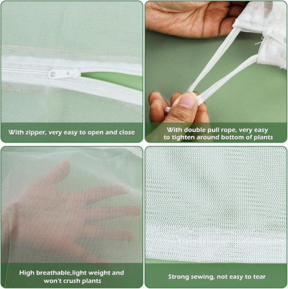 3Pcs Plant Covers from Insects, Bird Netting Barrier for Blueberry Bushes with Drawstring Zipper Mesh Garden Netting Fruit Tree Bags Plants Net Cage for Protect Tomato Vegetable Citrus, 3.3×5Ft