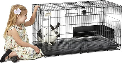 MidWest Homes for Pets Medium Wabbitat Rabbit Cage, Grid Mesh Floor, Removable Tray, Top & Front Door Access, Rust Resistant Finish, No Tools Required
