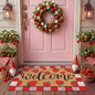Tinideya 2 Pcs Strawberry Door Mat Fruit Pattern Design Welcome Non Slip Coir Mats Red and White Plaid Floor Layering Doormats Seasonal for Front Porch Entryway Decor(Strawberry)