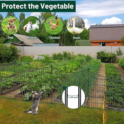 10 Panels Decorative Garden Fence with Gate, 24 in(H) X 20 ft(L) No Dig Dog Fence Animal Barrier Outdoor for Yard, Rustproof Metal Garden Edging and Borders, Temporary Fencing Stakes