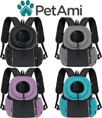 PetAmi Front Carrier Backpack for Dogs and Cats - Ventilated Adjustable Pet Chest Carrier for Hiking, Camping, Travel - Small to Medium Pets Up to 10 lbs - Grey