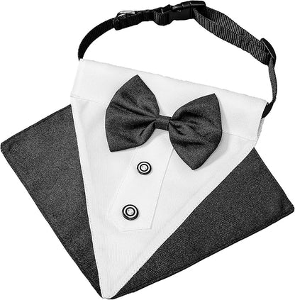ADOGGYGO Formal Dog Tuxedo Wedding Pet Bandana Collar with Bow Tie, Adjustable Pet Bowtie Collar Bandana for Large Dog (Large)