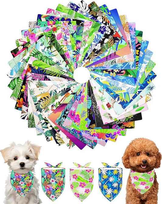 PET SHOW 50 Pack Hawaiian Dog Bandanas Bulk for Small Dogs Cats Puppys XS Washable Adjustable Dog Scarf Triangle Bibs Pet Red Pink Decorative Grooming Accessories