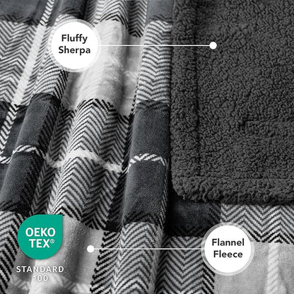 PetAmi Dog Blanket for Bed, XL Pet Blanket Large Dogs, Fleece Furniture Couch Cover Protector Sofa Car Crate Kennel, Soft Sherpa Cat Throw Plush Reversible Washable, Twin 60x80 Plaid Dark Gray