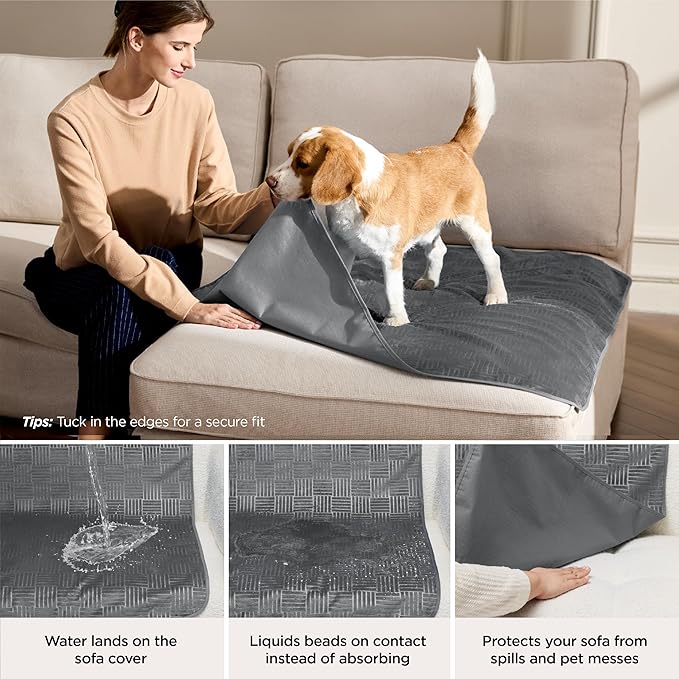 Bedsure Waterproof Bed Cover for Dogs Washable - Waterproof Blanket for King Bed Couch Sofa Cozy, Lightweight Furniture Protector for Pet Cat Quick Drying, Ash Grey, 82x102IN