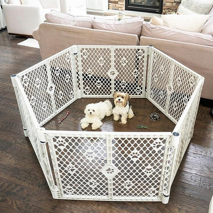MYPET 6-Panel Paws Petyard, Gray Dog Playpen, Durable & UV-Resistant Puppy Playpen, Indoor/Outdoor Portable Dog Pen, Adjustable for Your Pet's Comfort, Friendly Design for Happy Pets