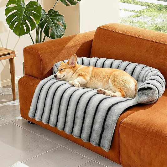 Large Dog Couch Bed, Fluffy Washable Couch Protector for Dogs with Removable Cover, Non-Slip Dog Sofa Bed, 35x31 Inch, Grey