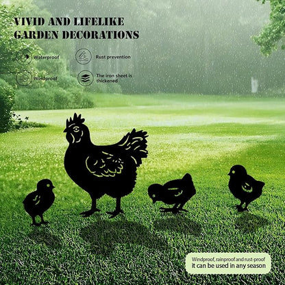 5 Pack Chicken Metal Garden Decorative Stakes, Weather Proof Silhouette Statues for Yard, Patio,Outdoor Decor for Chicken Lovers and Pet Owners
