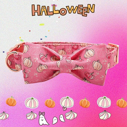 Elegant Little Tail Dog Collar with Bow, Adjustable Halloween Pumpkin Bowtie Pet Gift Collar for Small to Large Dogs