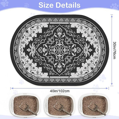 Bienbee Cat Litter Mat, 40" x 30" Jumbo Size Litter Box Mat Rug with Non-Slip Bottom, Urine and Water Proof, Easy to Clean Cat Supplies Essentials for Indoor Kitty Kitten Floor, Black XL