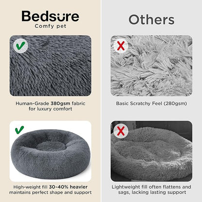 Bedsure Calming Dog Bed for Medium Dogs - Donut Washable Medium Pet Bed, 30 inches Anti-Slip Round Fluffy Plush Faux Fur Cat Bed, Fits up to 45 lbs Pets, Dark Grey