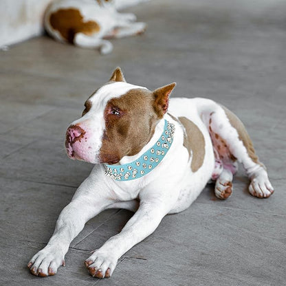 TEEMERRYCA Adjustable PU Leather Spiked Studded Dog Collars with a Squeak Ball Gift for Small Medium Large Pets Like Cats/Pit Bull/Bulldog/Pugs/Husky, Blue, XL 17.7"-20.5"