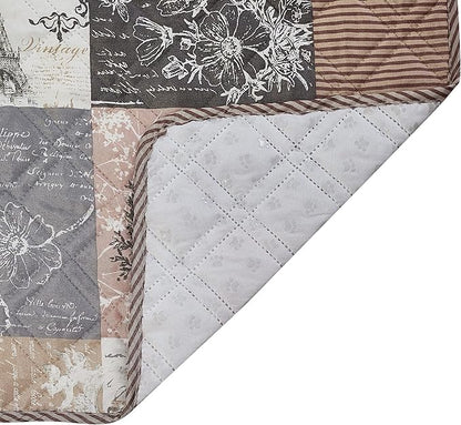 Brilliant Sunshine Quilted Calming Dog Bed Mat, Removable Washable Cover, Cushion Protector and Couch Covers for Dogs, Pets, Cats, Small, Latte Grey Paris and Toile Floral Patchwork
