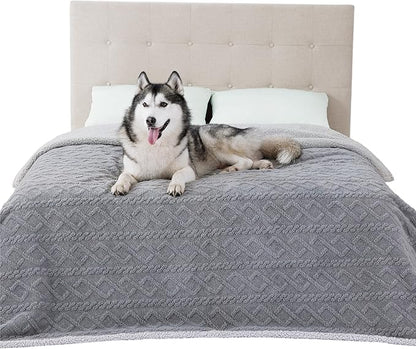 Bedsure Waterproof Dog Blankets for Bed - Pet Blanket for Bed Couch Protector Washable, Jacquard Coral Fleece Cat Throw Blanket, Soft Plush Reversible Furniture Protection, King, 86x108, Grey