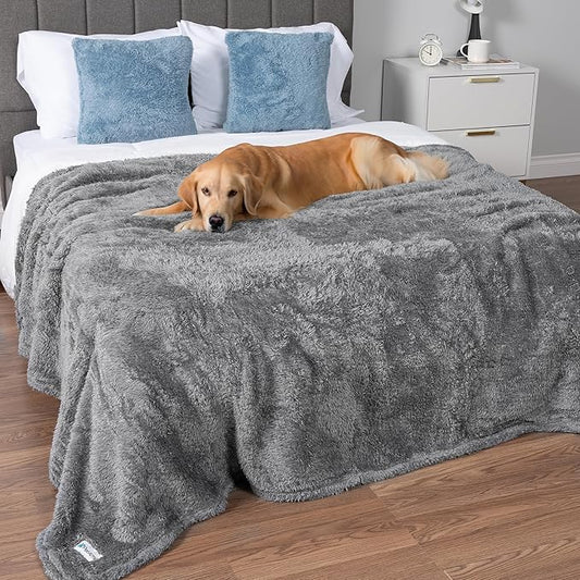 PetAmi Dog Blanket for Large Dogs Grey, Fluffy Soft Sherpa Fleece for Puppy, Kitten, Cat, Calming Pet Throw for Bed, Washable Sofa Couch Cover, X-Large 60x80